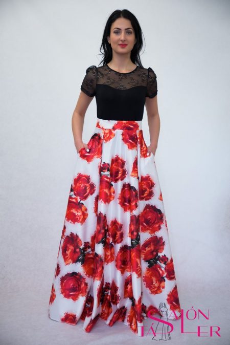 Maxi kruhová sukňa ČERVENÉ RUŽE z dielne KTD STYLE