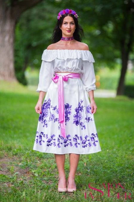 Midi sukňa fialový kvet z dielne KTD STYLE