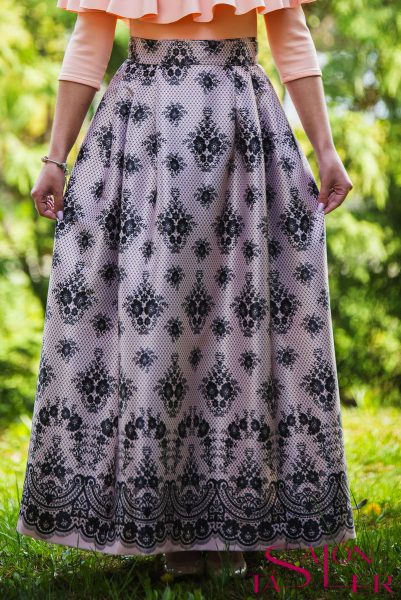 Maxi sukňa marhuľová imitácia krajky z dielne KTD STYLE