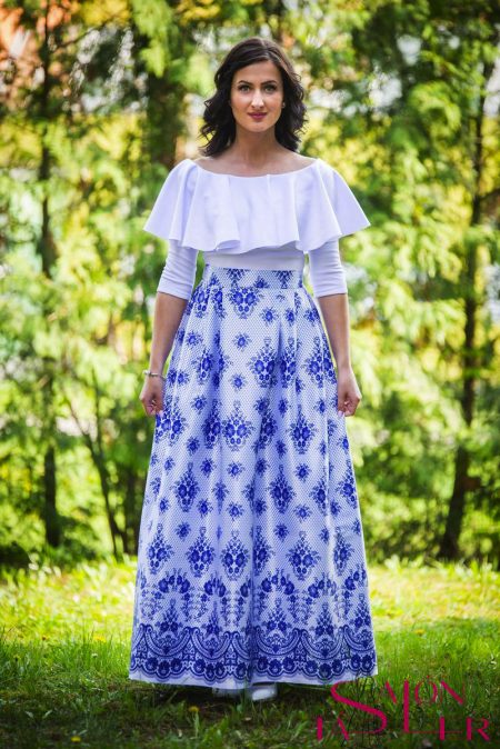 Maxi sukňa modrá imitácia krajky z dielne KTD STYLE