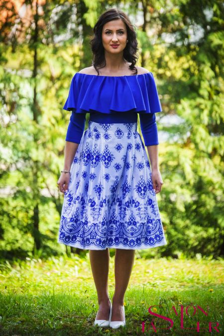 Midi sukňa modrá imitácia krajky z dielne KTD STYLE